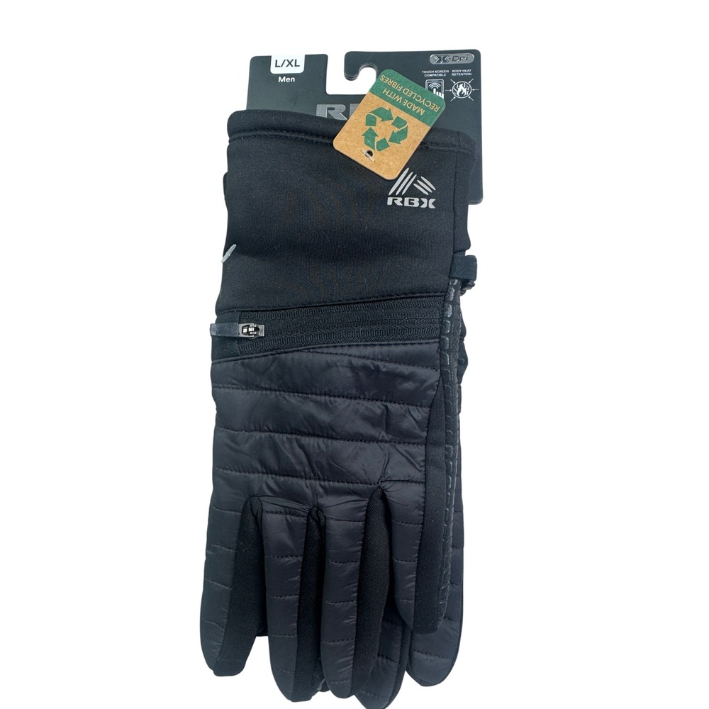 RBX Active Mens X-Dri Winter Gloves Black Quilted Puffer Touchscreen L/XL NEW
